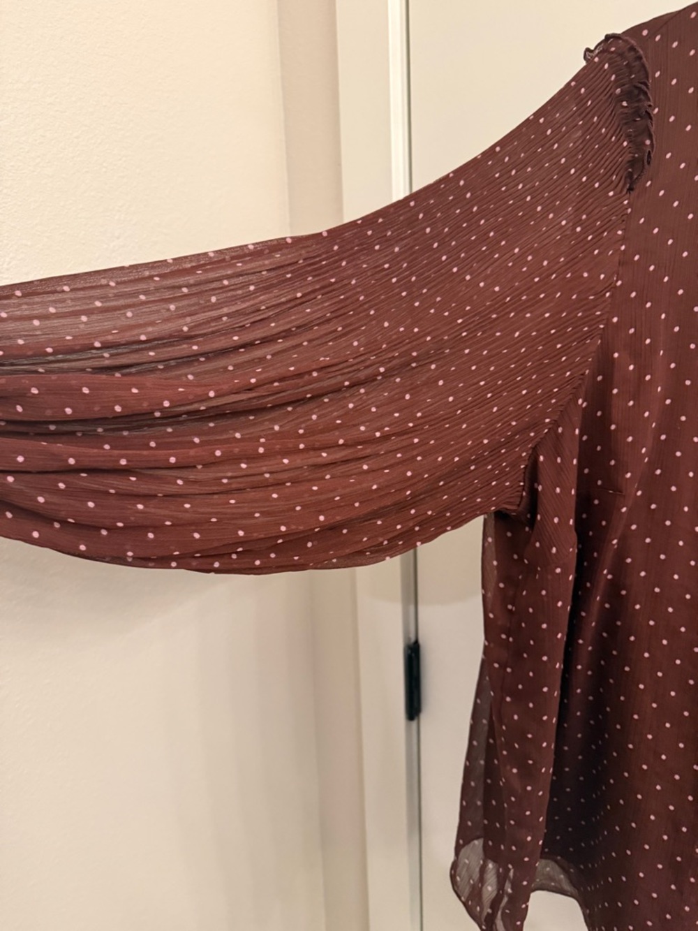 LC Lauren Conrad Brown Polka Dot Pleated Sleeve Blouse - Picture 2 of 5